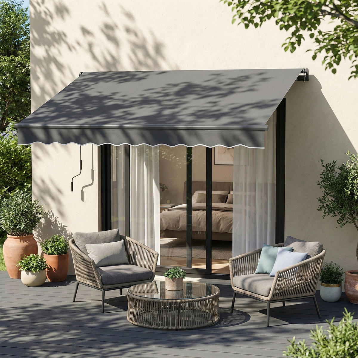 GELENKARMMARKISE Metall Polyester Dunkelgrau - Dunkelgrau, Textil (300/23/350cm) - Outsunny