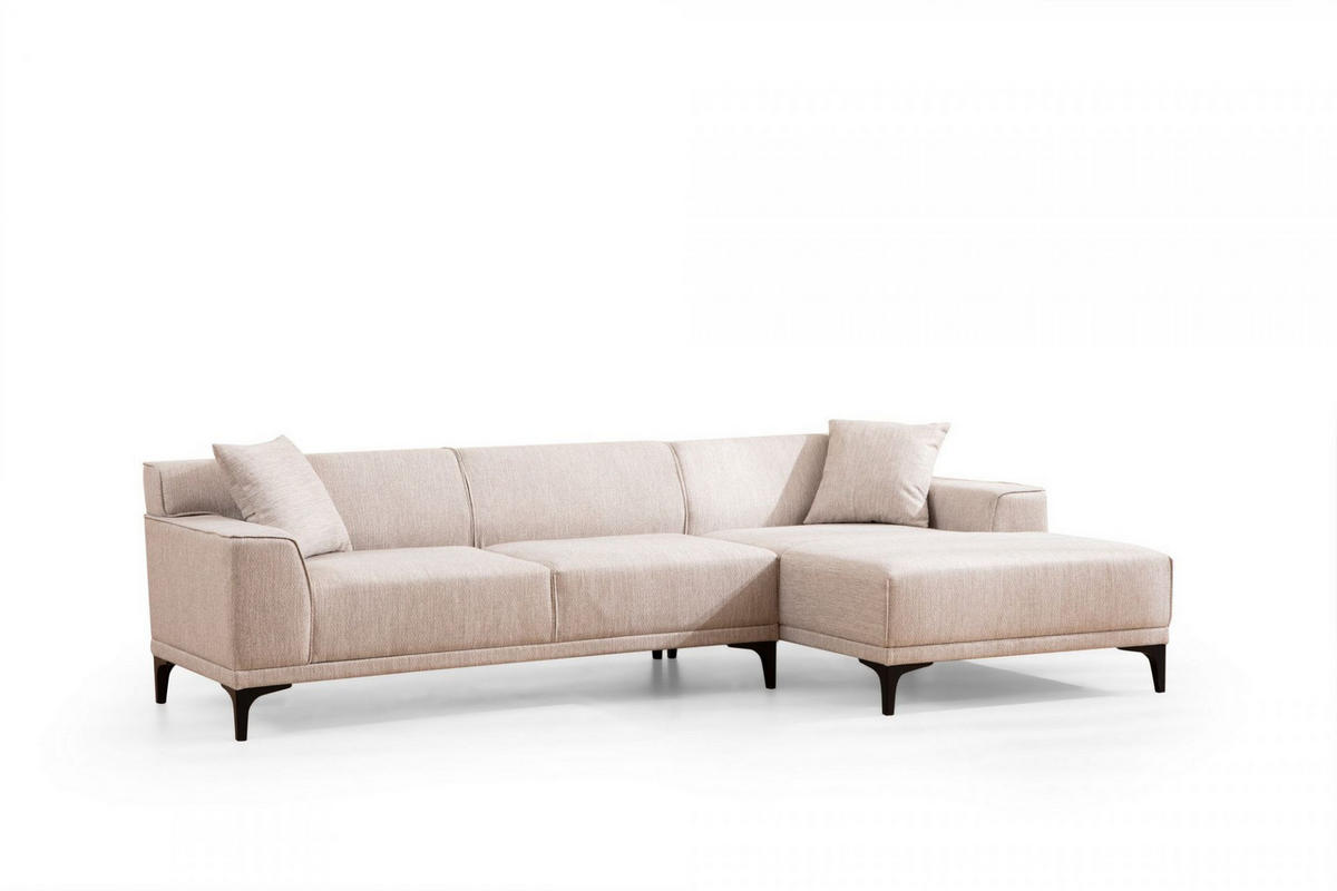 ECKSOFA modern inklusive Zierkissen - Beige/Schwarz, Holz/Kunststoff (145/250cm) - myHomelando