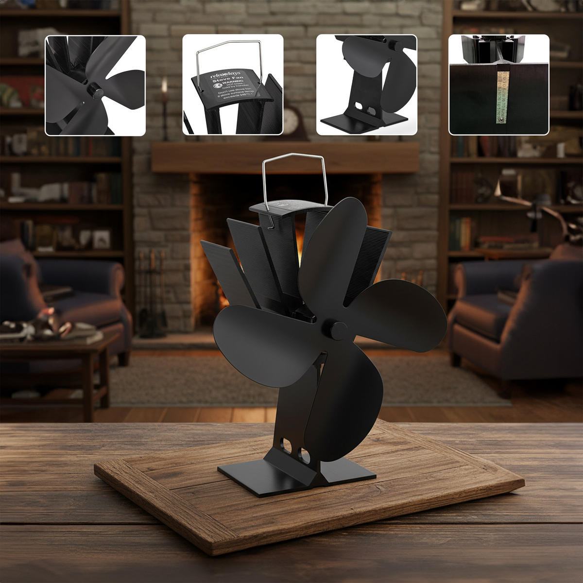 OFENVENTILATOR - Schwarz, Metall (19/26/12cm) - Relaxdays