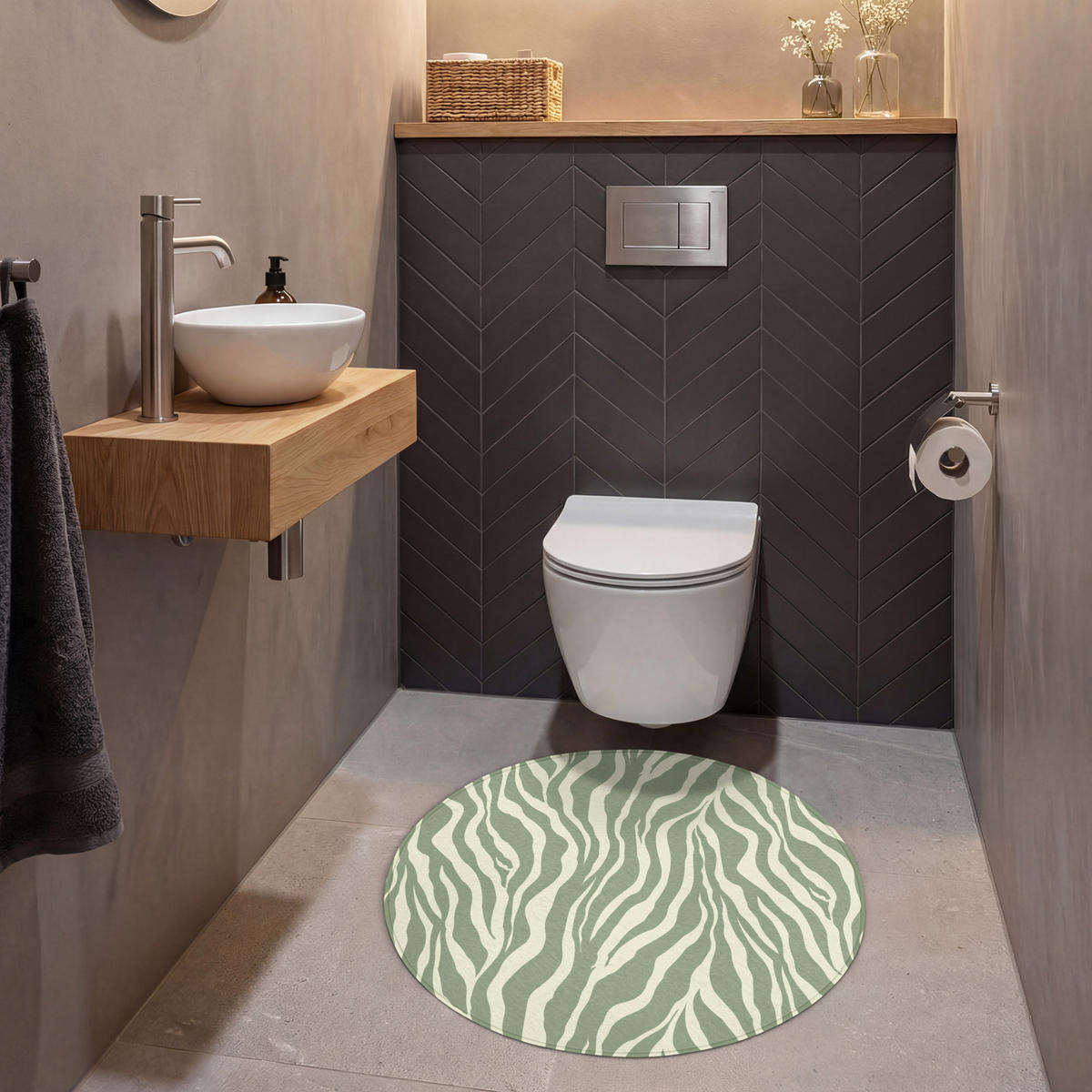 WC PŘEDLOŽKA Zebra - Motiv - zelená 70x70 cm - šalvějově zelená, textil/plast (70/1cm) - OnlyWow