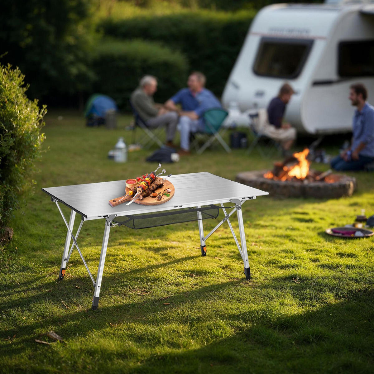 CAMPINGTISCH Bastian,120 x 70,5 x 58 – 79 cm,silber - Silberfarben, Metall (120/70.5/79cm) - tectake