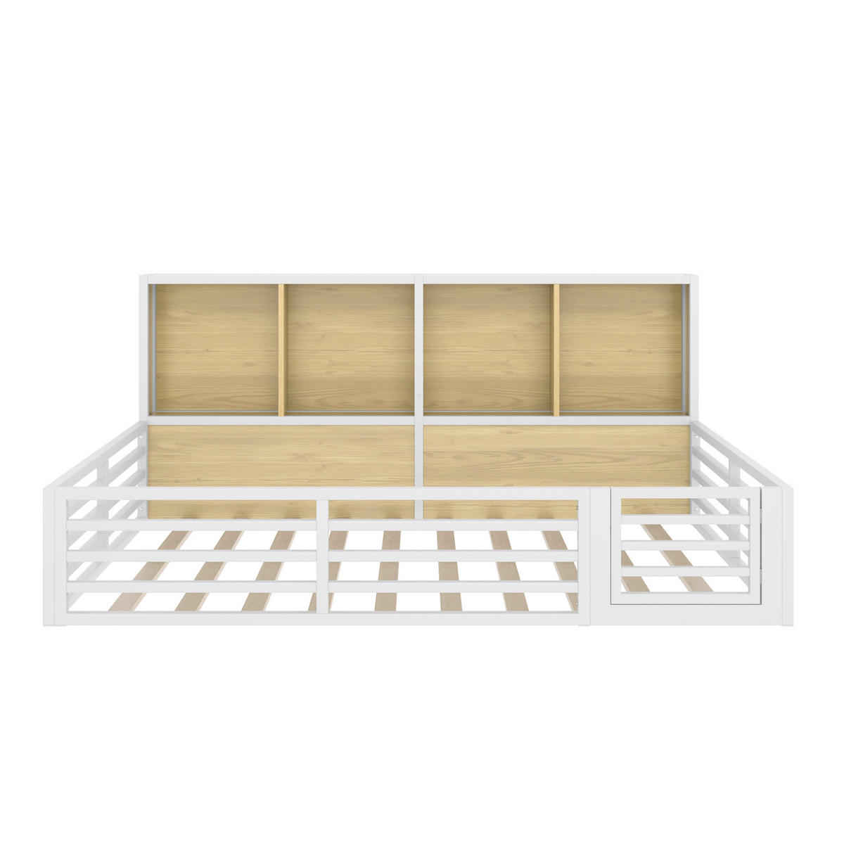 KINDERBETT Tagesbett 140/200 cm aus Metall und MDF mit Stauraumfächern und LED-Beleuchtung Weiß - Weiß, Holzwerkstoff (140/200cm) - Modenvie