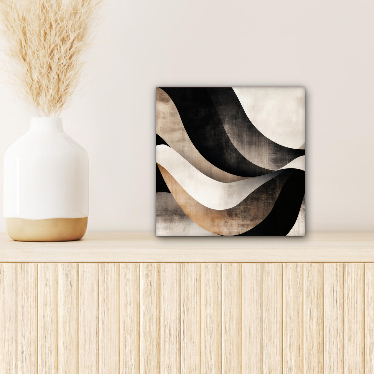 LEINWANDBILD Abstrakt - Wellen - Schwarz - Verwittert 20x20 cm - Trüffeleichefarben, Textil (20/20cm) - MuchoWow