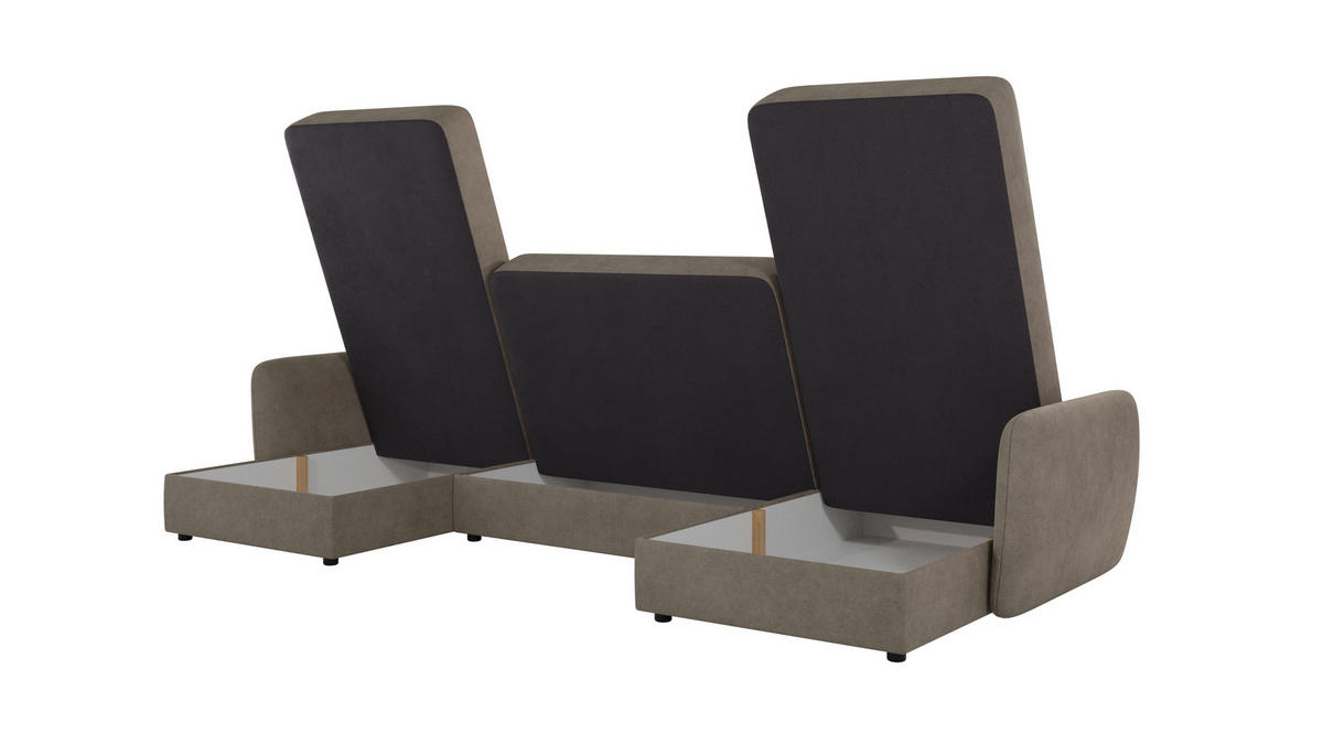WOHNLANDSCHAFT Lupo Dunkelbeige Mikrofaser - Beige/Schwarz, Holz/Kunststoff (311/86/147cm) - S-Style Möbel