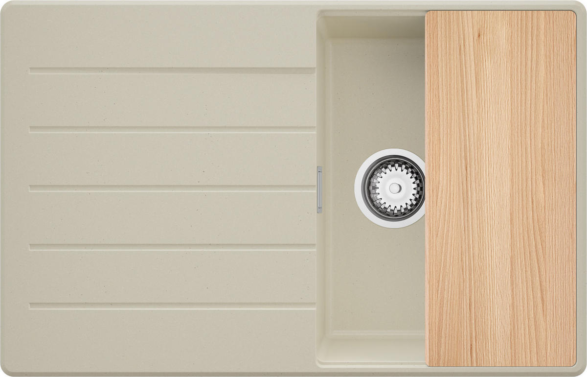 SPÜLBECKEN Kopenhagen, 2-er set Beige 78/50 cm 1 Becken + Ablauf-Set + Schneidebrett ab 45er Unterschrank - Chromfarben/Beige, Kunststoff (78/20/50cm) - Primagran