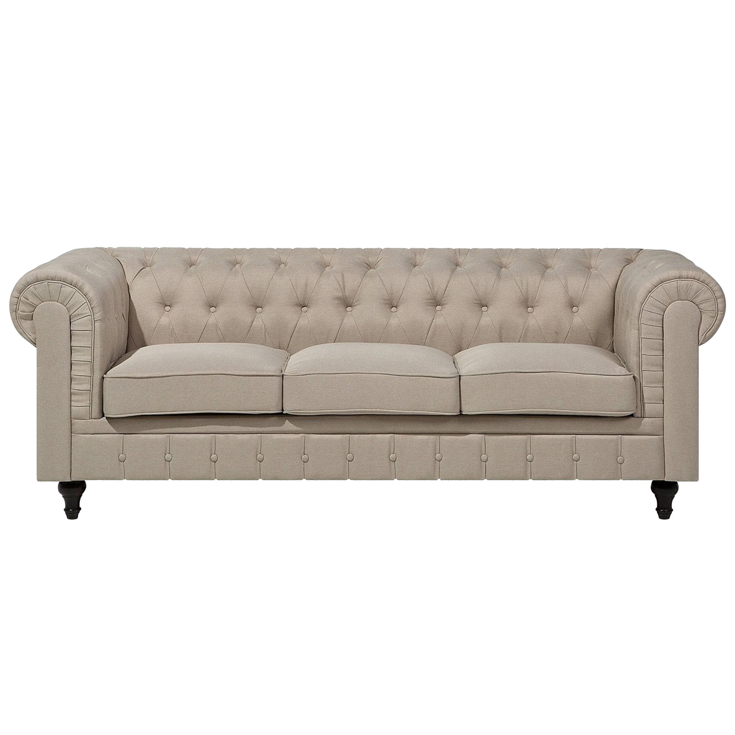 3-SITZER-SOFA Polsterbezug Beige Chesterfield - Beige, Textil (222/78/85cm) - Beliani