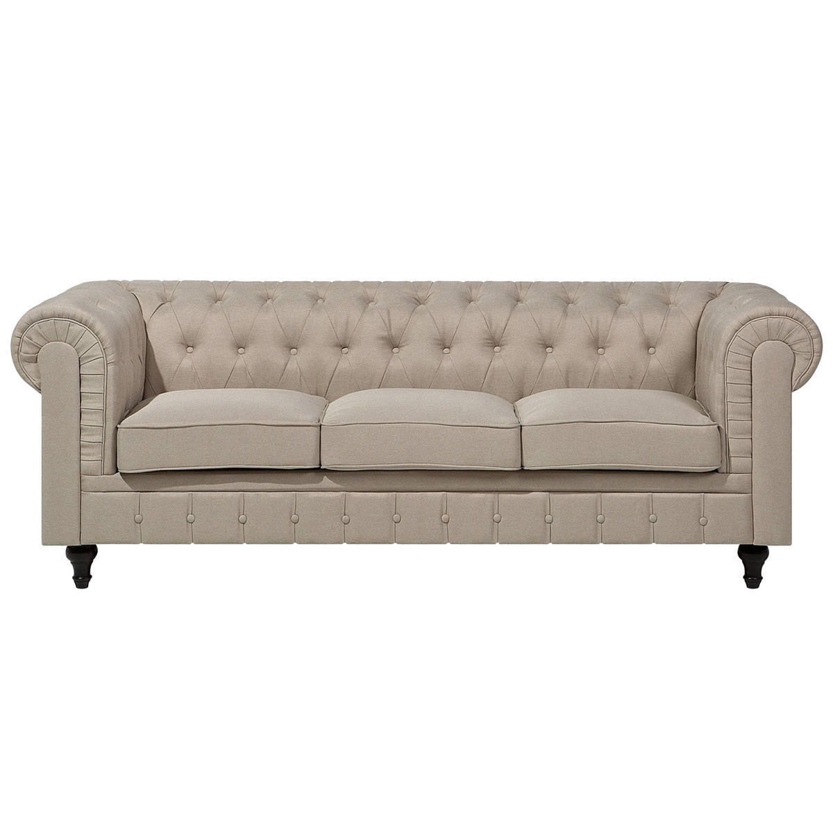 3-SITZER-SOFA Polsterbezug Beige Chesterfield - Beige, Textil (222/78/85cm) - Beliani