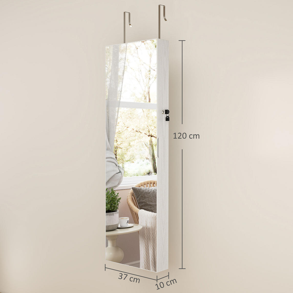 SCHMUCKSCHRANK MDF Glasspiegel Cremeweiß - Weiß, Holzwerkstoff (10/120/37cm) - HOMCOM