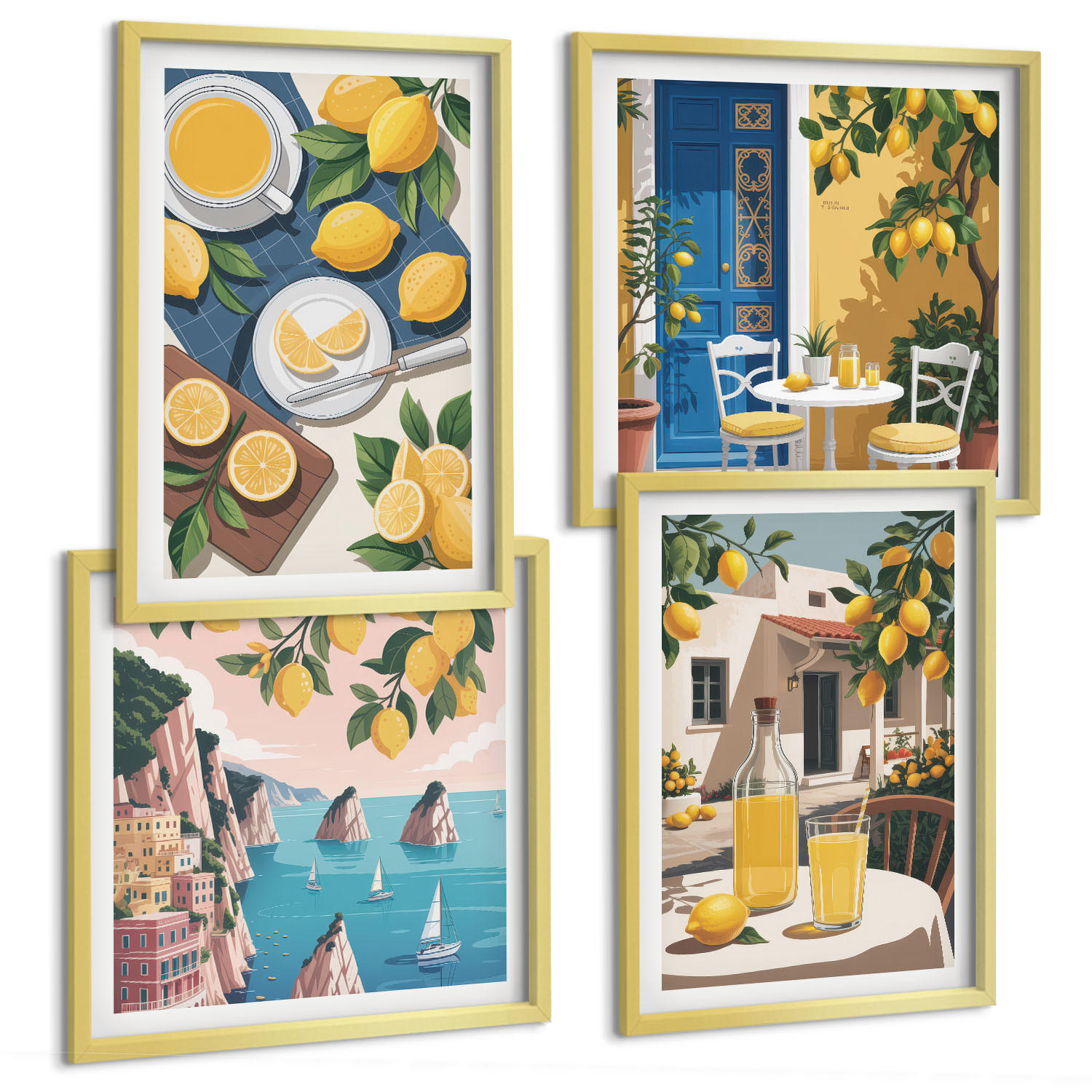 BILDER SET 4er Set - 50x50 cm & 40x60 cm Goldrahmen - Patio Sun Limonade - Goldfarben, Kunststoff (50/50cm) - TULUP