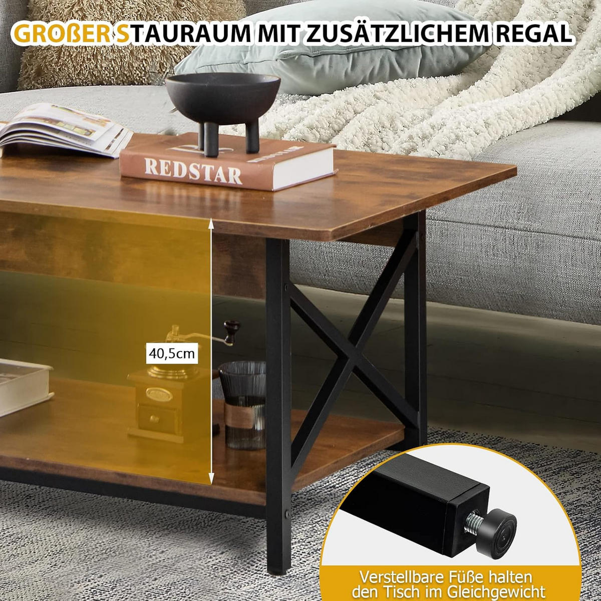 COUCHTISCH Braun - Braun, Holz (110/60/48cm) - COSTWAY