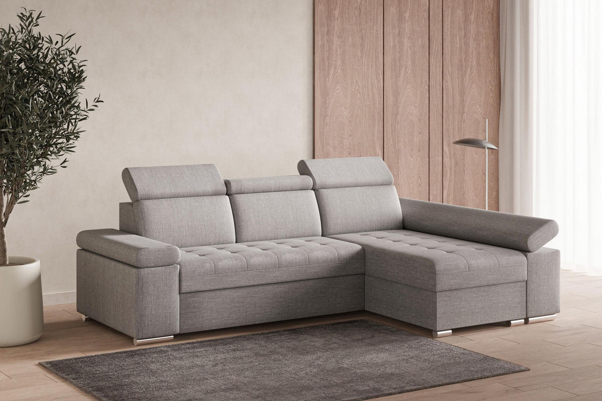 ECKSOFA mit Schlaffunktion Luka L Twist 19 - Hellgrau - Rechts - Silberfarben/Hellgrau, Holzwerkstoff (260/168cm) - Möblo