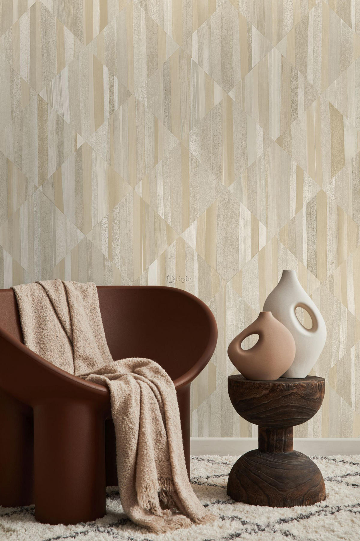 FOTOTAPETE 3D Holzoptik 150 x 279 cm - Beige, Papier (150/279cm) - Origin Wallcoverings
