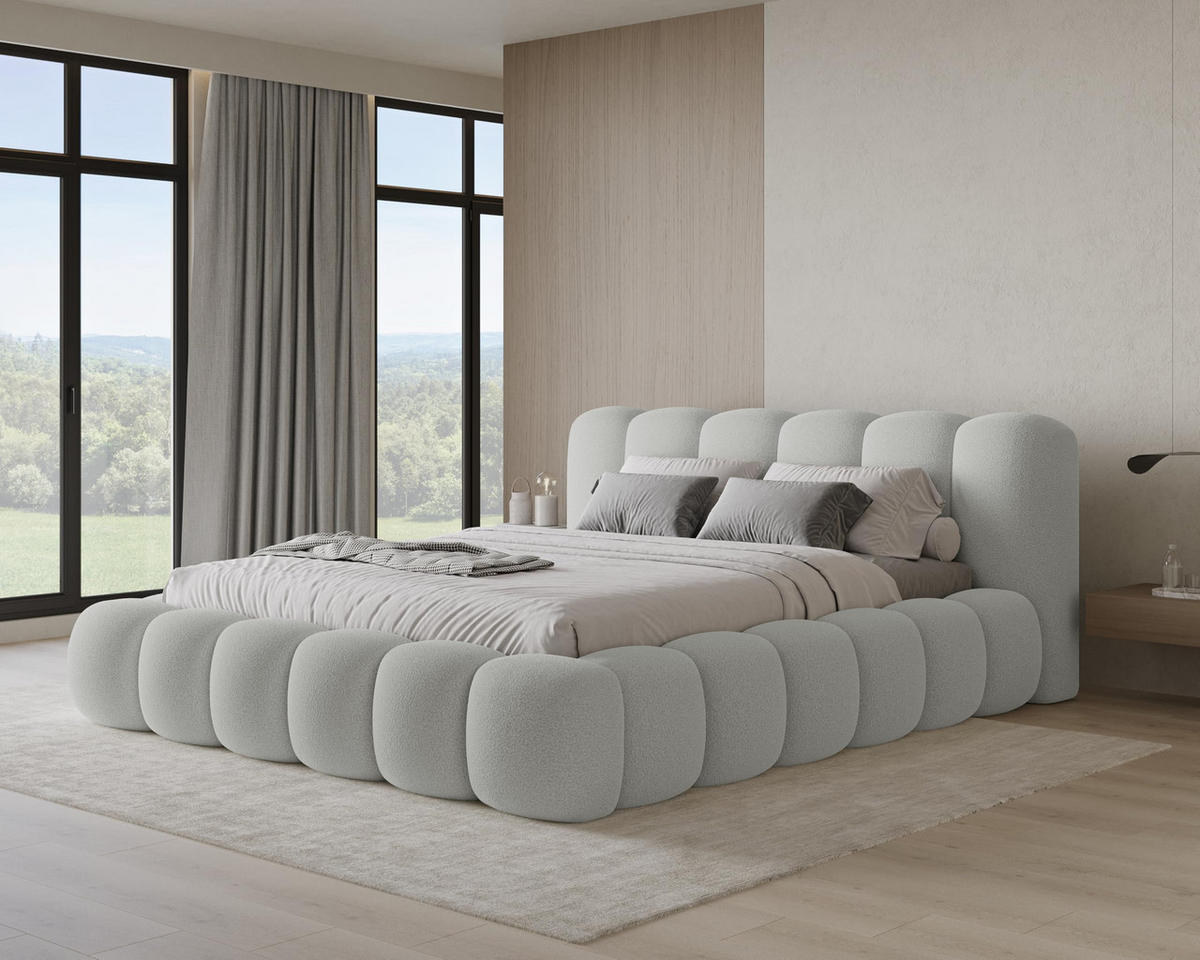 POLSTERBETT 160x200 mit Bettkasten, Lattenrost und Kopfteil, Bouclé-Stoffbezug Grau - Grau, Holz (160/200cm) - Chilly