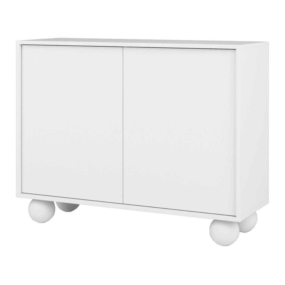 KOMODA Adel se 2 dvířky a kulatými nožkami, 104 cm, bezúchytková, bílá - bílá, kompozitní dřevo (104/81/38cm) - Beautysofa