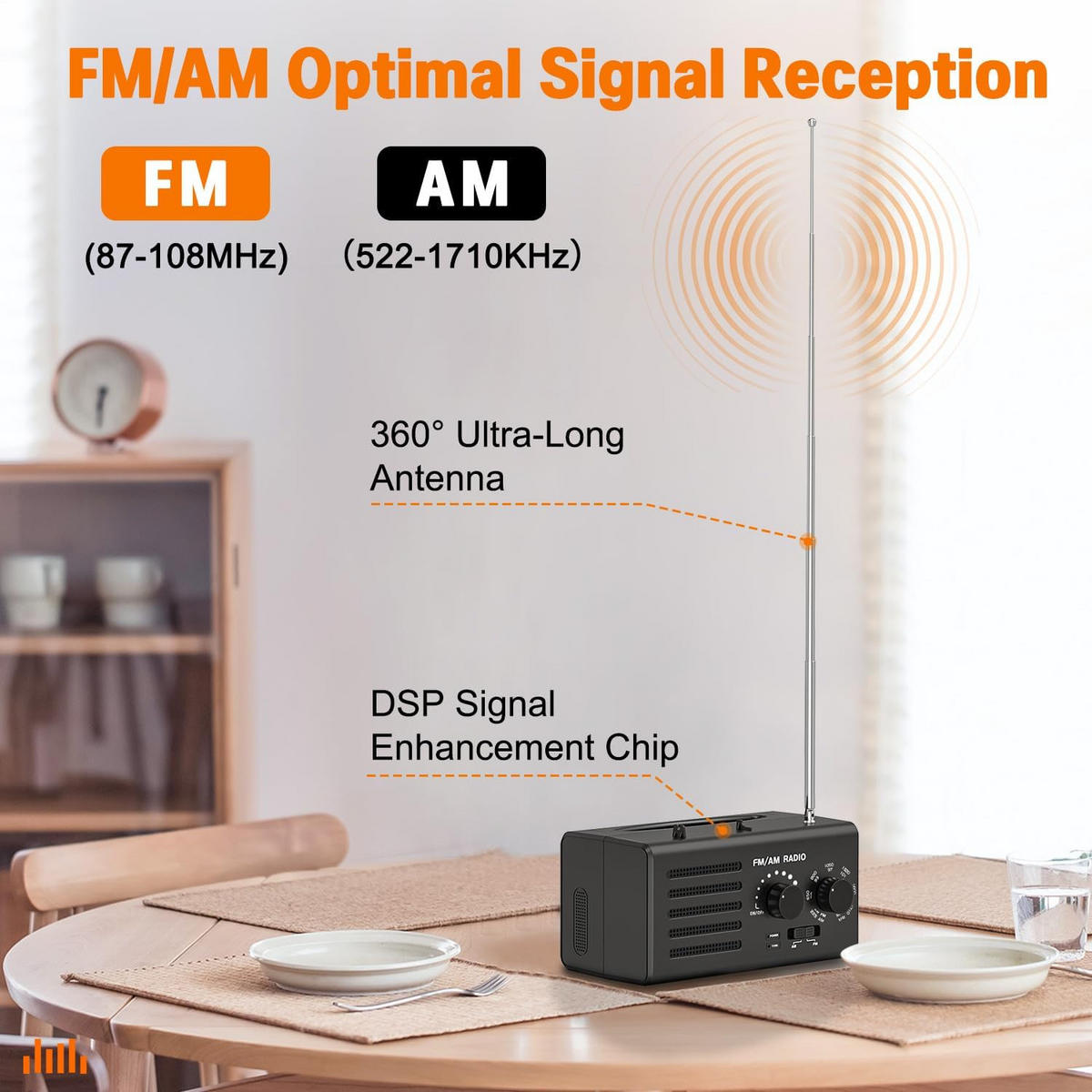 RADIO – FM/AM – Lautsprecher-/Kopfhöreranschluss/USB-Netzteil – Schwarz - Schwarz, Kunststoff (16/8.1/7.9cm) - DCA