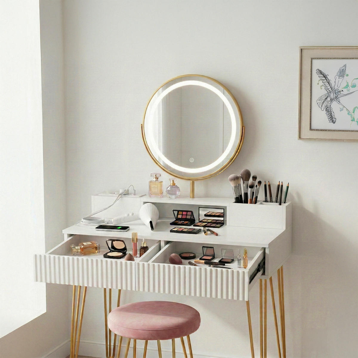 LIČILNA miza - večbarvno, kovina/steklo (80/135/40cm) - Relaxdays