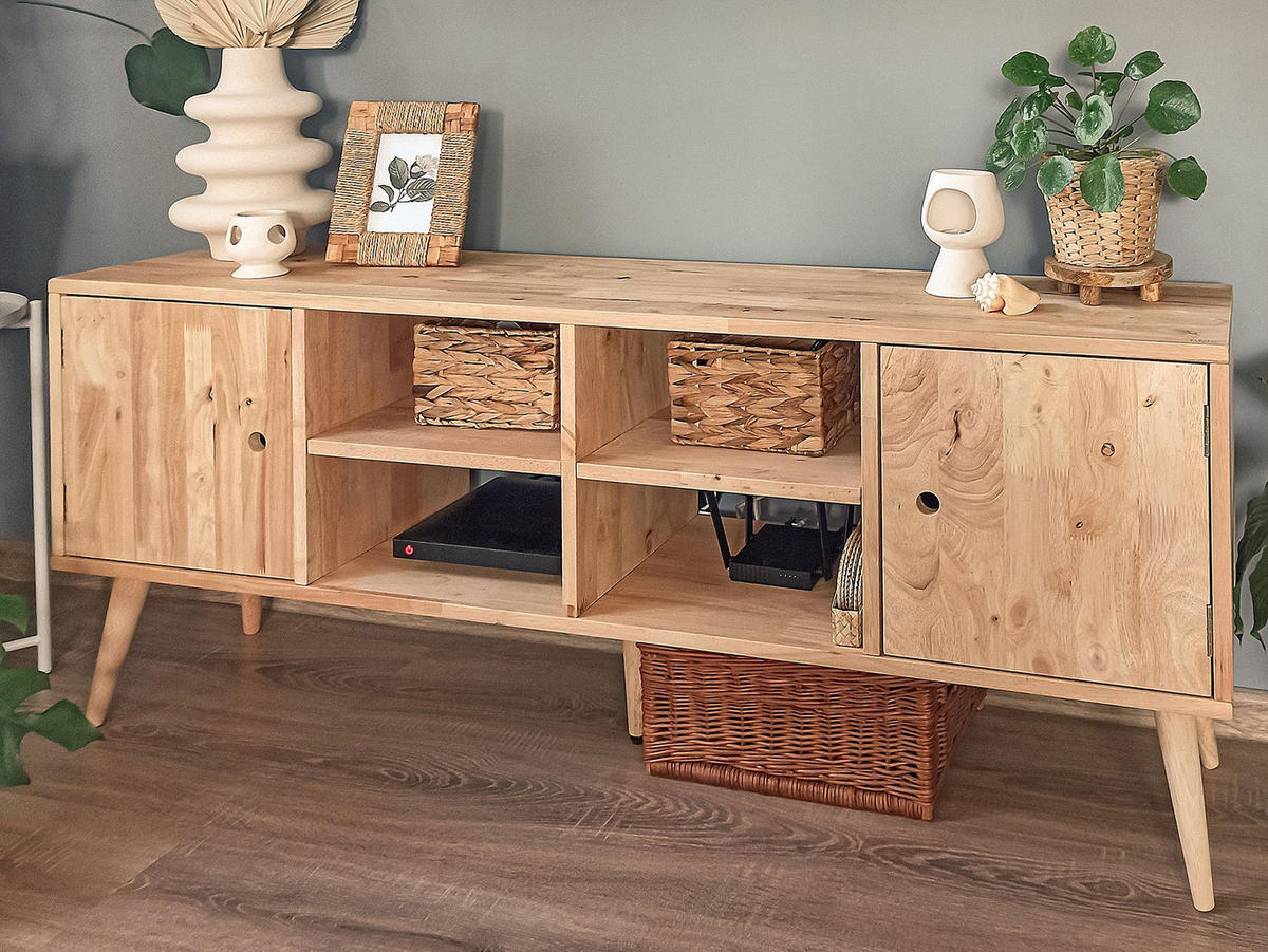 TV STOLEK Světle hnědý CHANDLER 30/145/59 cm - světle hnědá, dřevo (145/59/30cm) - Beliani