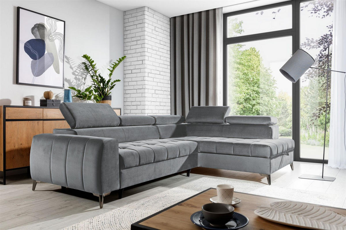 ECKSOFA Schlafsofa Agnesa In Salvador - Grau, Holzwerkstoff/Textil (275/200cm) - Fun Möbel