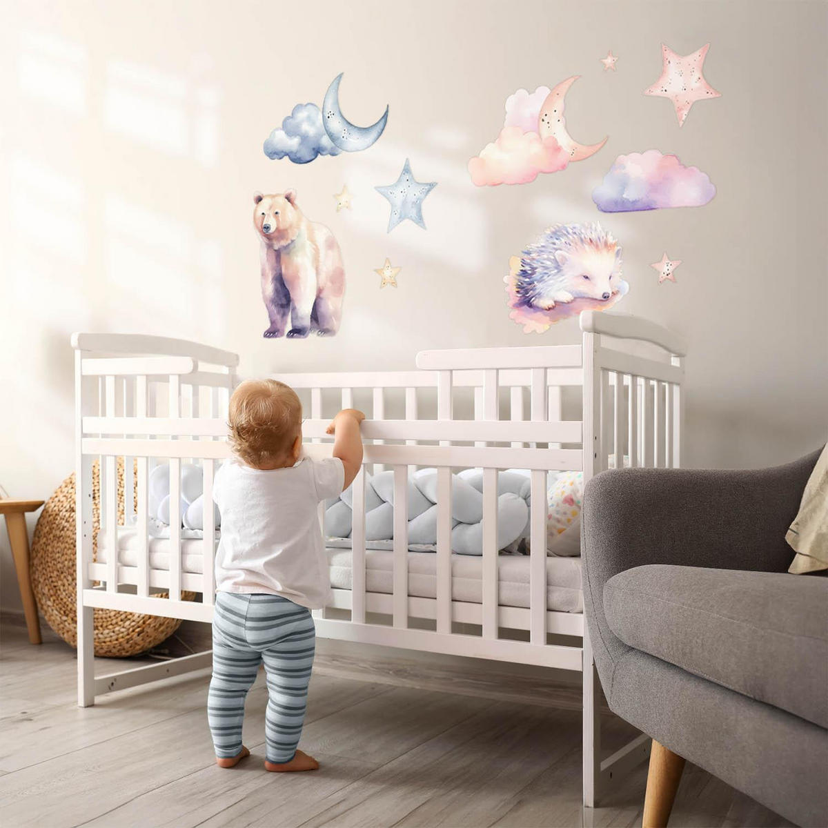 WANDAUFKLEBER 130x232cm - Tiere am Nachthimmel - Multicolor, Kunststoff (130/232/0.1cm) - Wallfluent