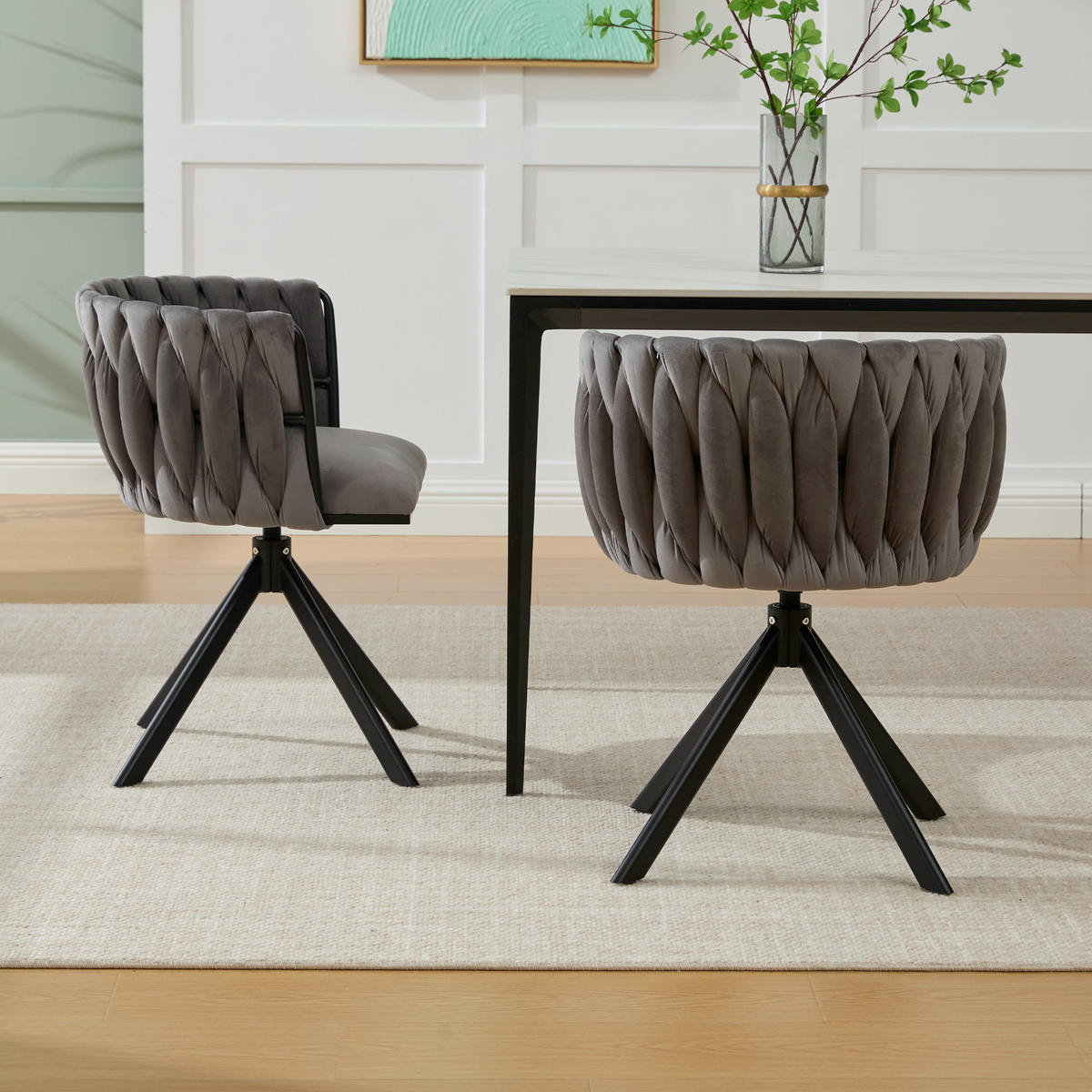 ARMLEHNSTUHL(SET à 2 Stück) - Metallgestell, ergonomisches Design und hochwertiger Velours - Grau - Grau, Textil/Metall (50/70/56cm) - KOMHTOM