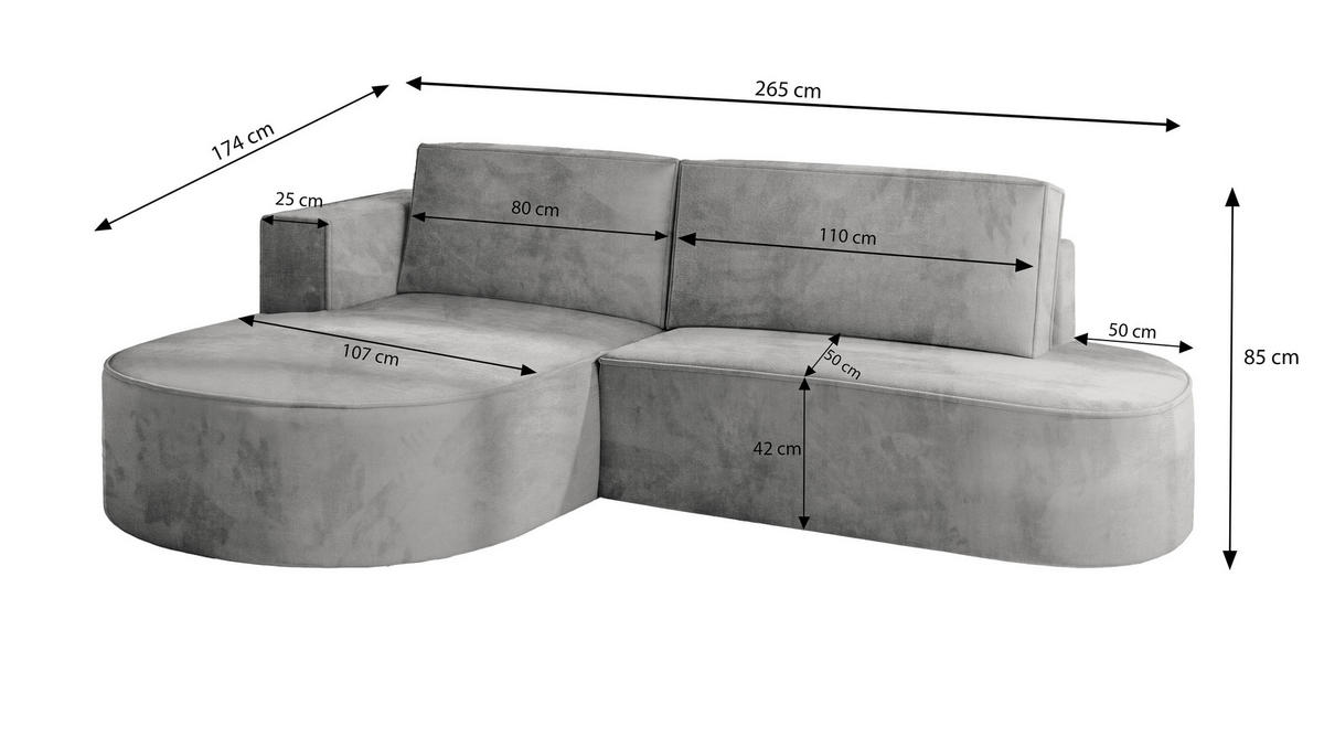 ROHOVÁ SEDAČKA CORTIO žlutá - šedá/žlutá, dřevo/textil (265/174cm) - MASSENO