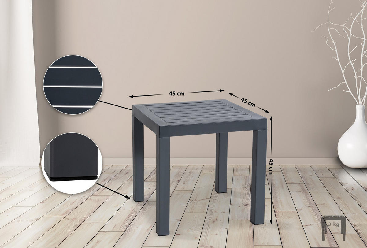BEISTELLTISCH eckig 45/45/45 cm Kunststoff dunkelgrau - Dunkelgrau, Kunststoff (45/45/45cm) - CLP