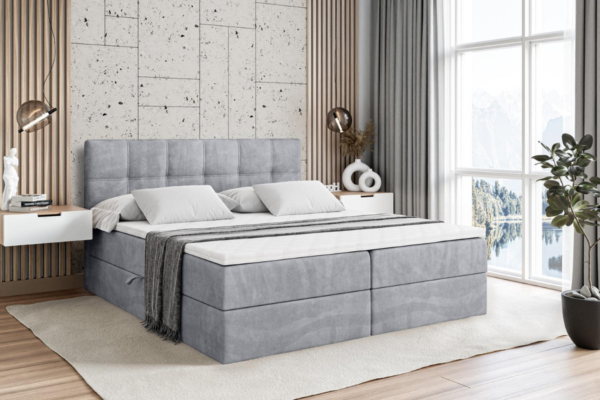BOXBETT mit Matratze H3 und Lattenrost - MARCE - 160 x 200 cm - Grau - Grau, Holzwerkstoff (160/200cm) - ALTDECOR