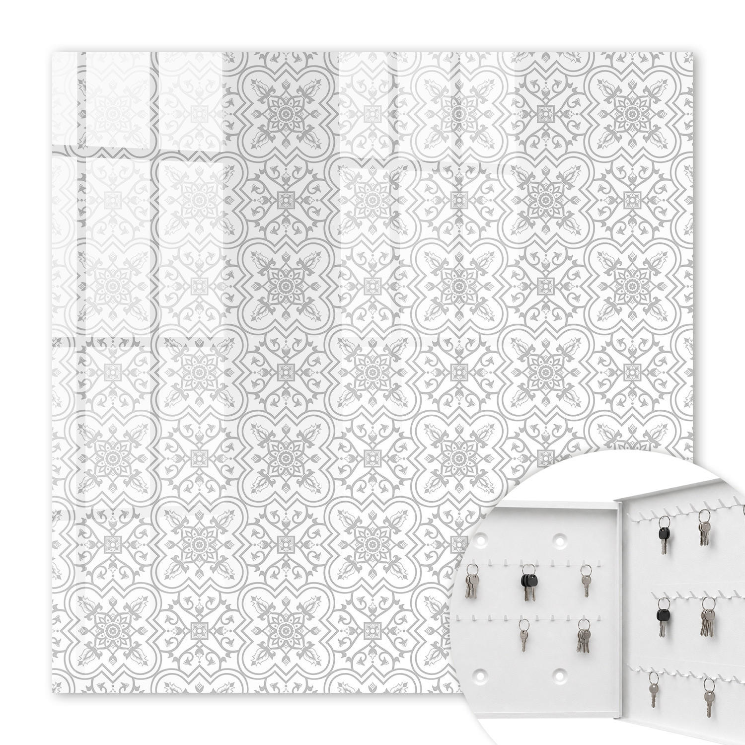 SCHLÜSSELBOX Weiß 30x30 cm – Türöffnung nach rechts - Geometrisches Muster - Weiß, Metall (30/30/5cm) - TULUP