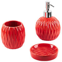BADEZIMMER Set 3-teilig Keramik rot Belem - Rot, Stein (11/15/11cm) - Beliani