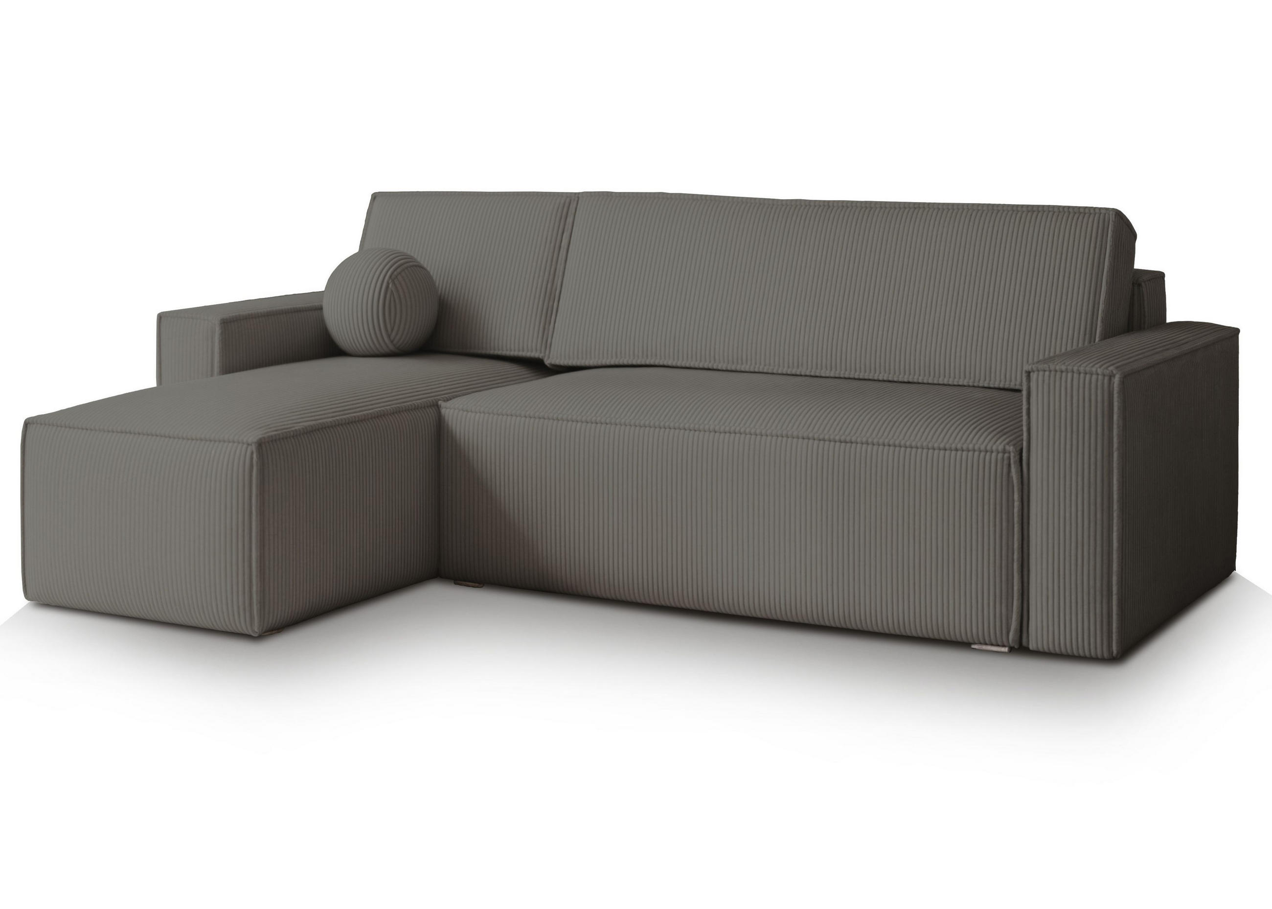 ECKSOFA RAVELO P Grau Kordstoff mit Schlaffunktion - Grau, Holz (240/140cm) - MASSENO