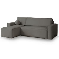 ECKSOFA RAVELO P Grau Kordstoff mit Schlaffunktion - Grau, Holz (240/140cm) - MASSENO