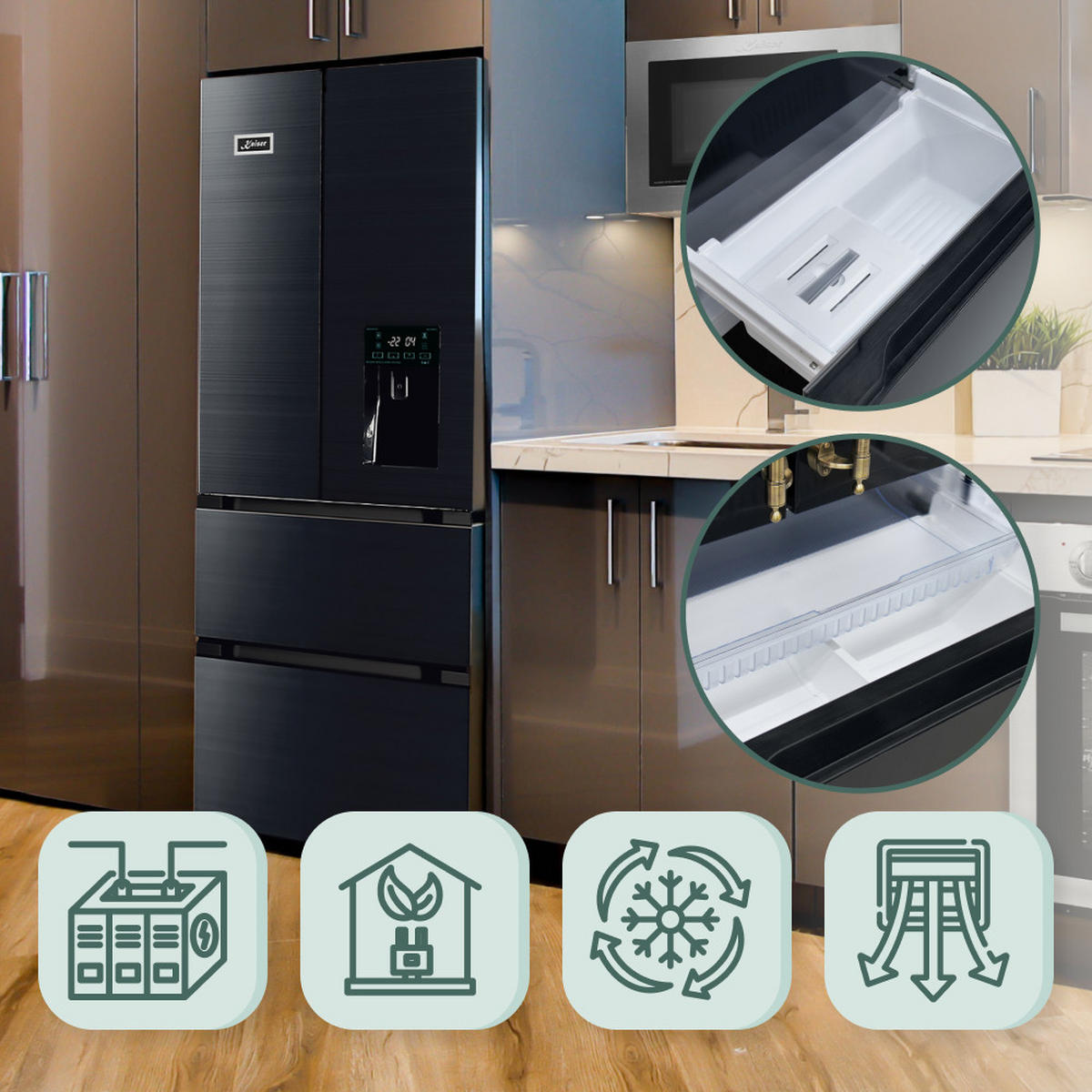 SIDE-BY-SIDE-KÜHLSCHRANK KS 80420 RS N, 83.6 cm breit, No Frost 506 l - Schwarz, Metall (83.6/183/70.6cm) - Kaiser Küchengeräte