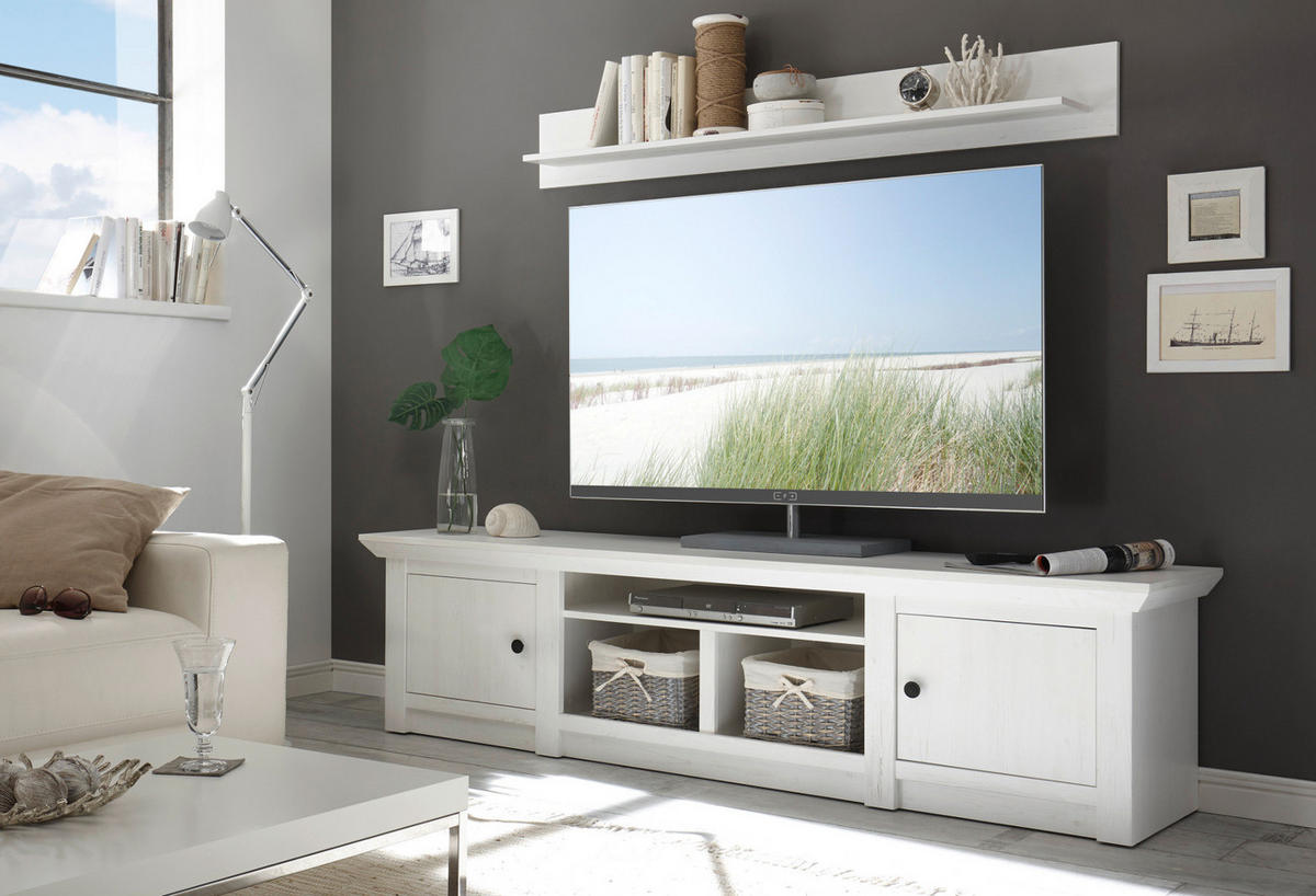 TV-LOWBOARD in Pinie weiß Landhaus 194 x 51 cm - Schwarz/Weiß, Holzwerkstoff/Metall (194/51/45cm) - Furn.Design
