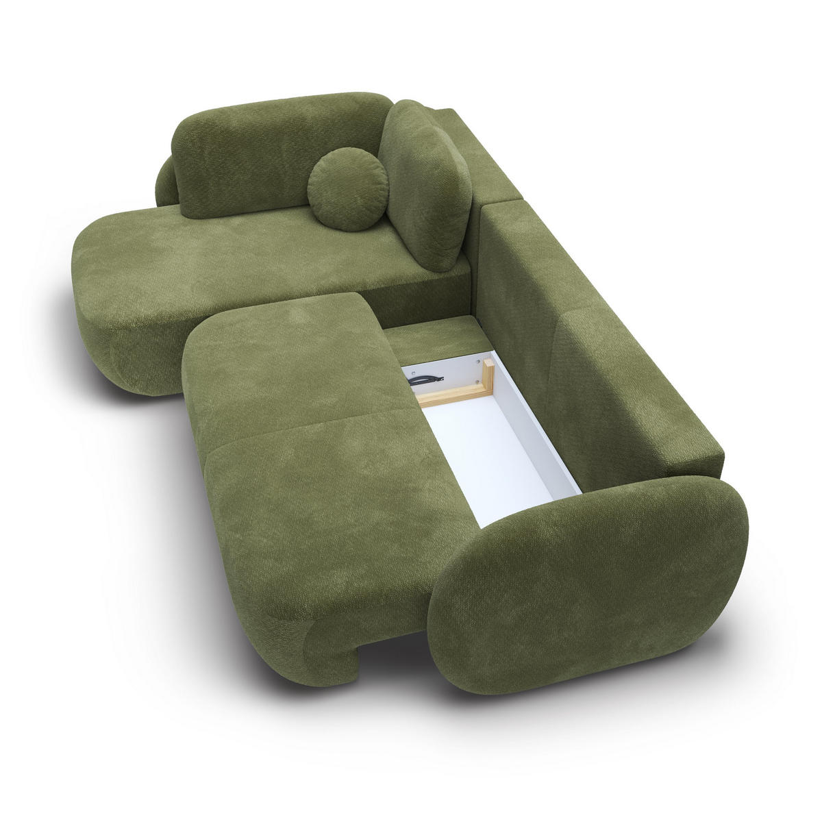 ECKSOFA AMICO II L-S Grün Geflochtener Stoff mit Schlaffunktion - Grün, Holz (289/190cm) - MASSENO