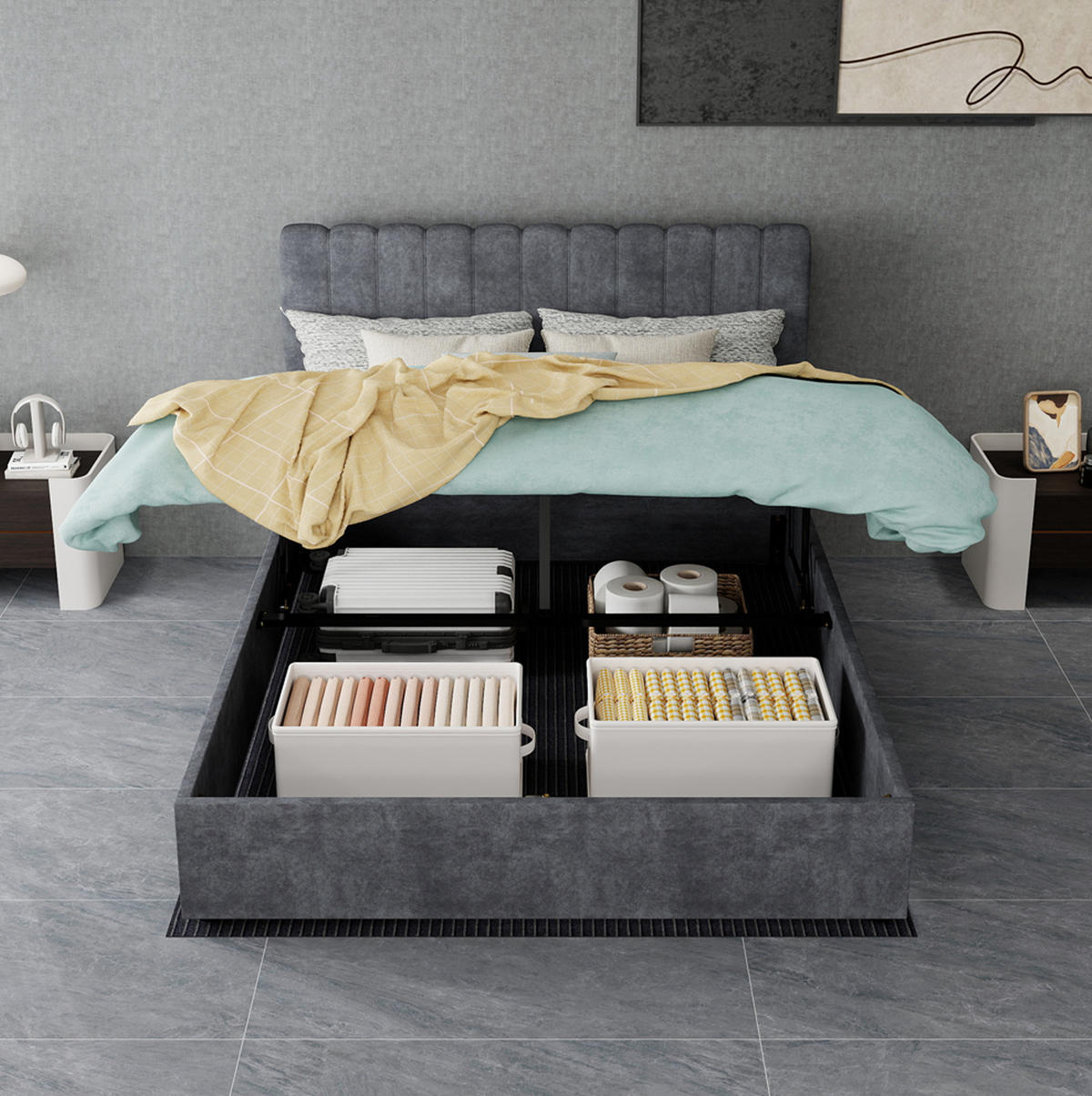 POLSTERBETT 140x200 cm in Grau mit gepolstertem Kopfteil - Grau, Textil (140/200cm) - IVMEU