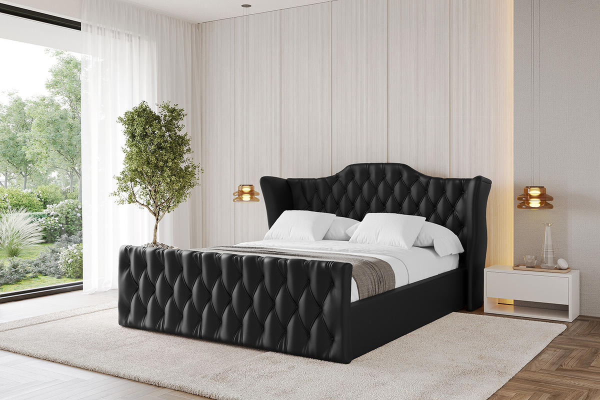 POLSTERBETT mit Bettkasten, Fußteil und Lattenrost, Boxbett mit Matratze H3/H4 - ZORAN-Z 180x200 Schwarz Kunstleder - Schwarz Hochglanz, Holzwerkstoff/Textil (180/200cm) - ALTDECOR