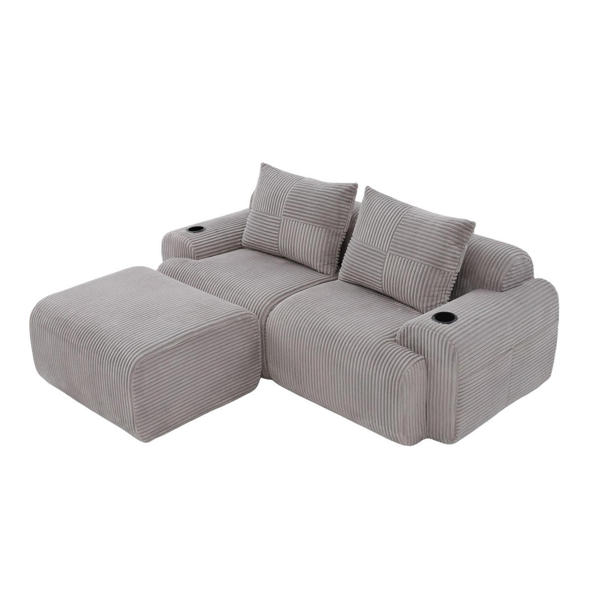 SOFA modular 2-Sitzer mit Hockern 200 x 174 cm Cord Hellgrau - Hellgrau, Kunststoff (174/200cm) - Meubliv