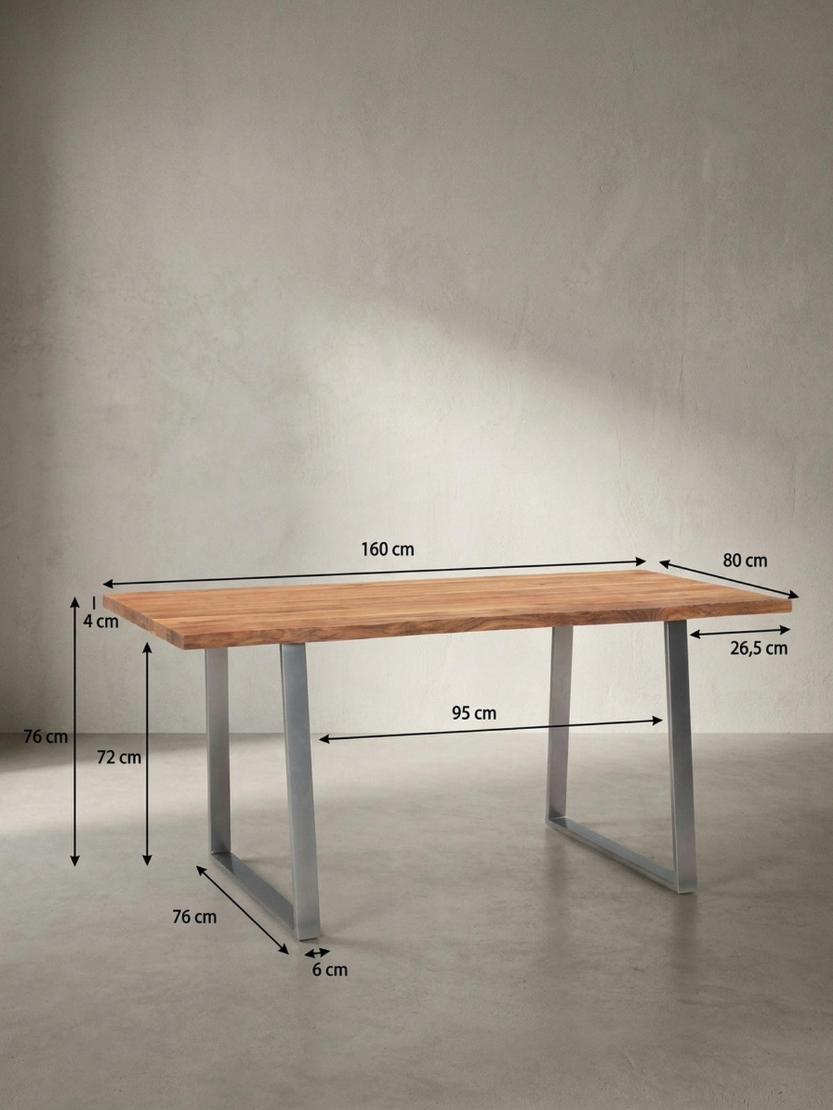 ESSTISCH Massivholz Baumkante Metallgestell Handgefertigt TARN, Goldbraun-Chrom 160x80x76 cm - Chromfarben/Braun, Holz/Metall (80/160/76cm) - KADIMA DESIGN