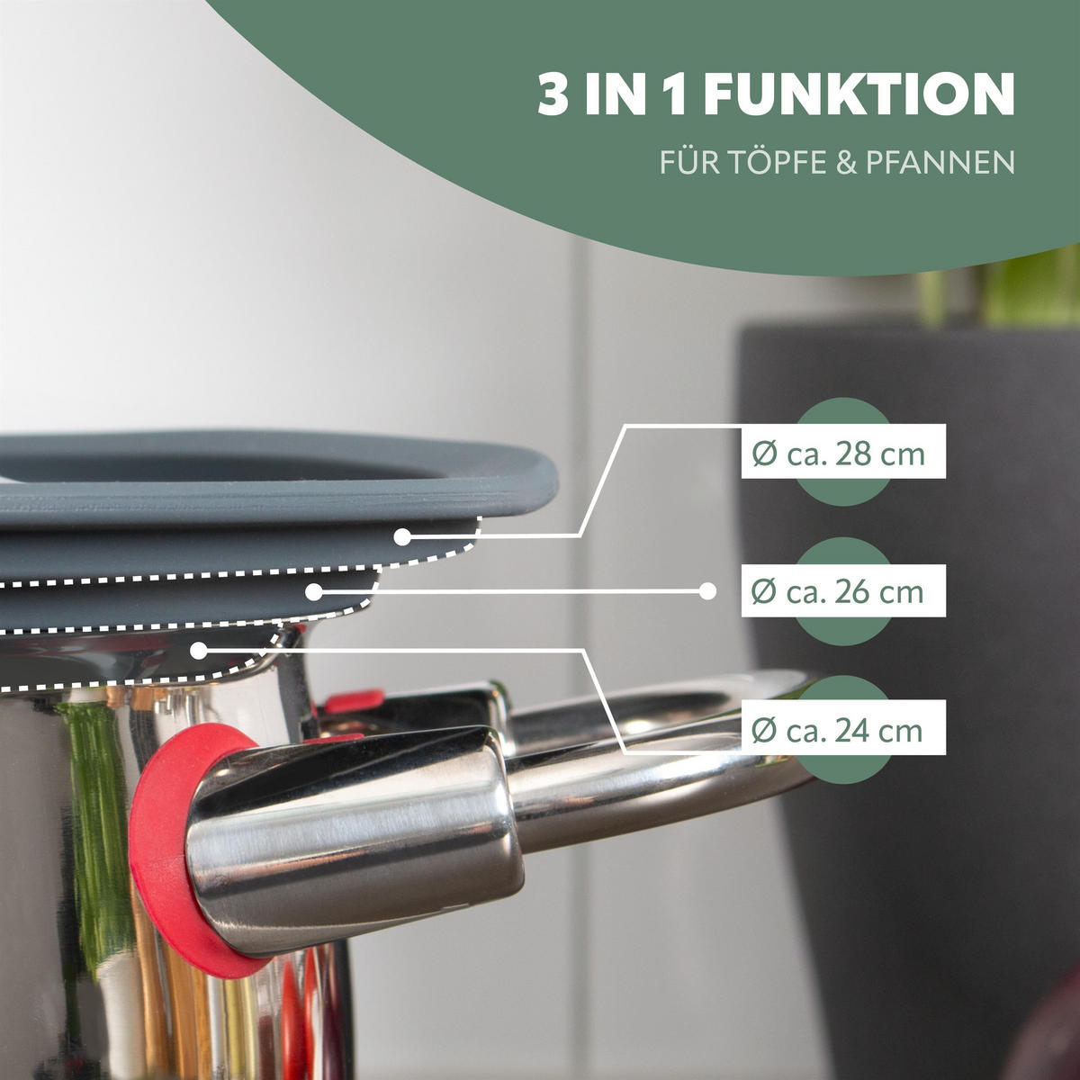 UNIVERSAL-GLASDECKEL, 24/26/28 cm, (grau) - Grau, Glas (29.5/29.5/5.5cm) - bremermann