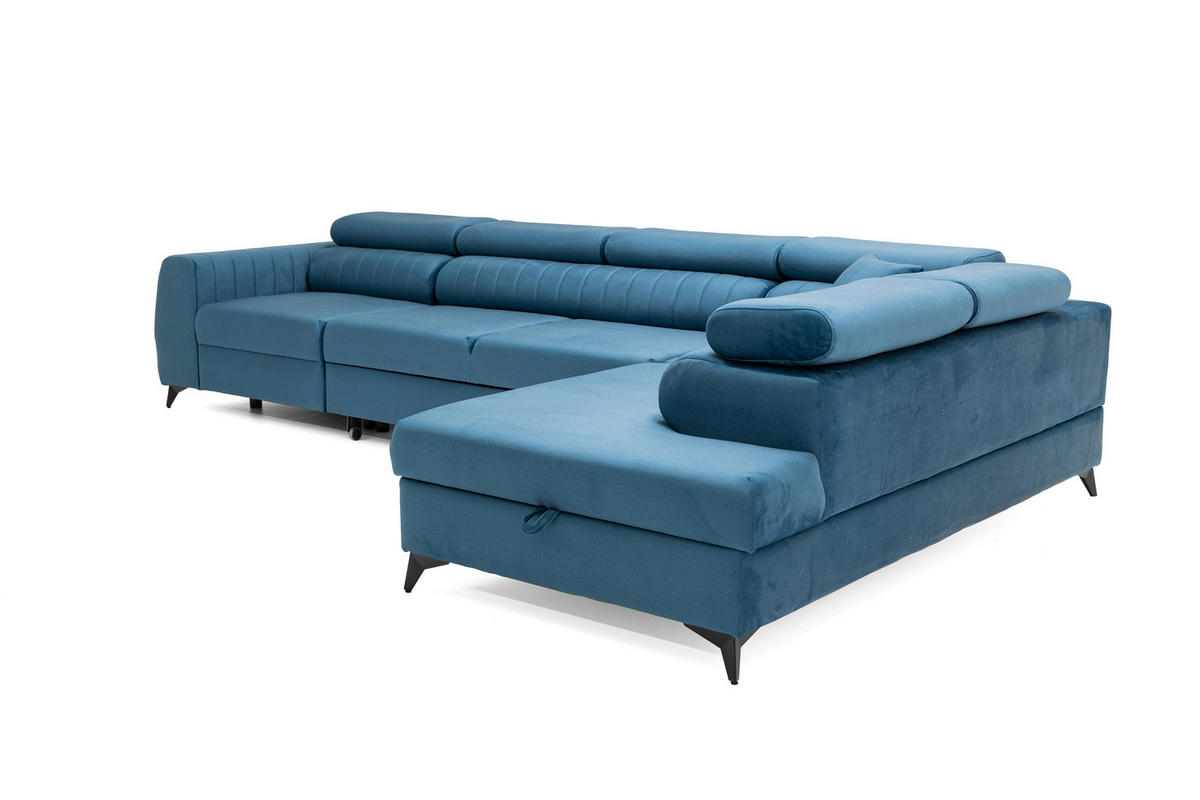 ECKSOFA PIERO MAXI Rechts mit Schlaffunktion 195x125 Velours Blau - Blau/Schwarz, Holz/Textil (203/350cm) - Muffo