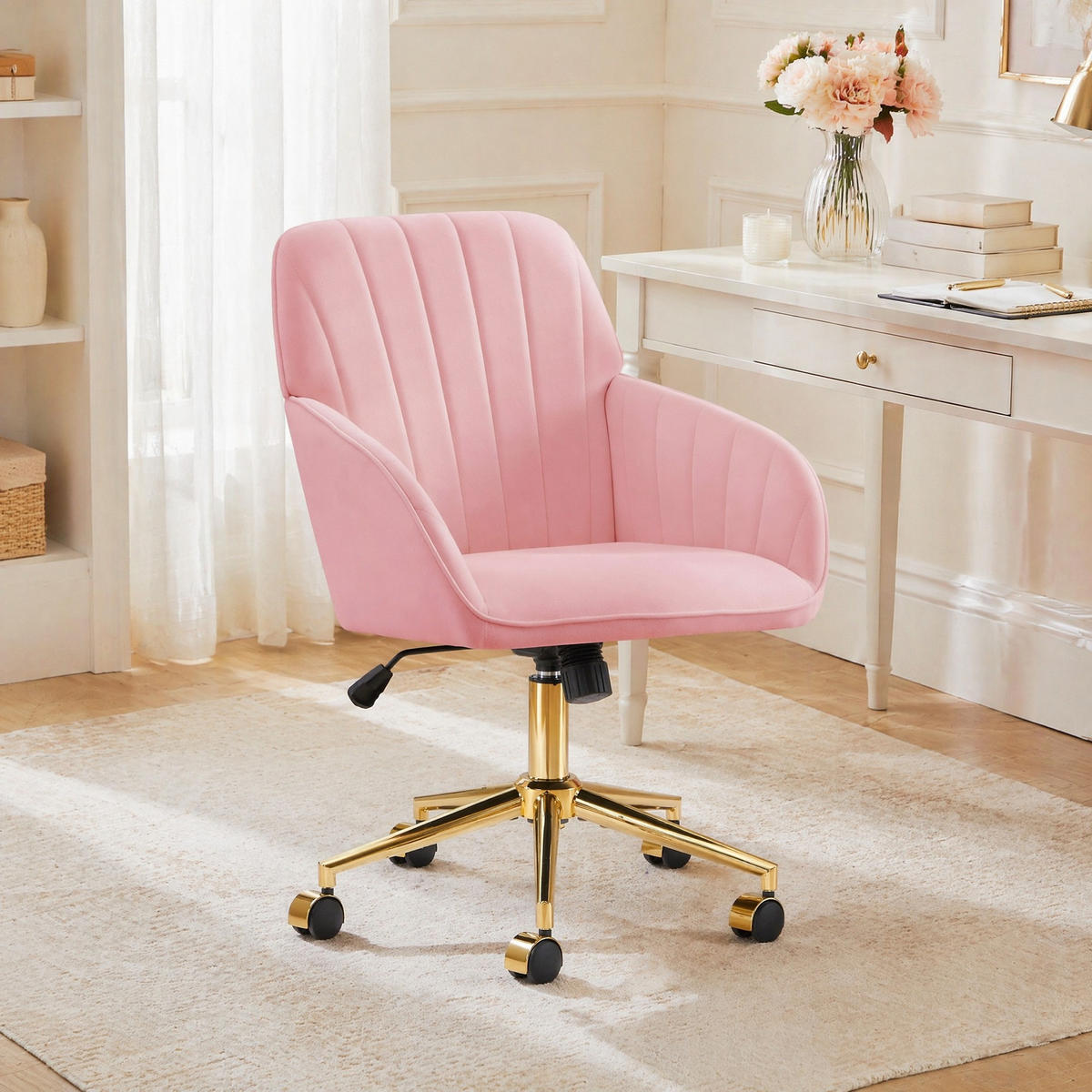 BÜRODREHSTUHL höhenverstellbar Sitzhöhe 50 - 59 cm Samt Pink - Pink, Metall (60/97/62cm) - Meubliv