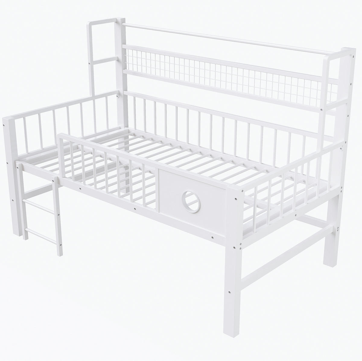 NIEDRIGES Hochbett 90/200 cm Weiß aus Metall mit Stauraum - Weiß, Metall (90/200cm) - OKMYHOME