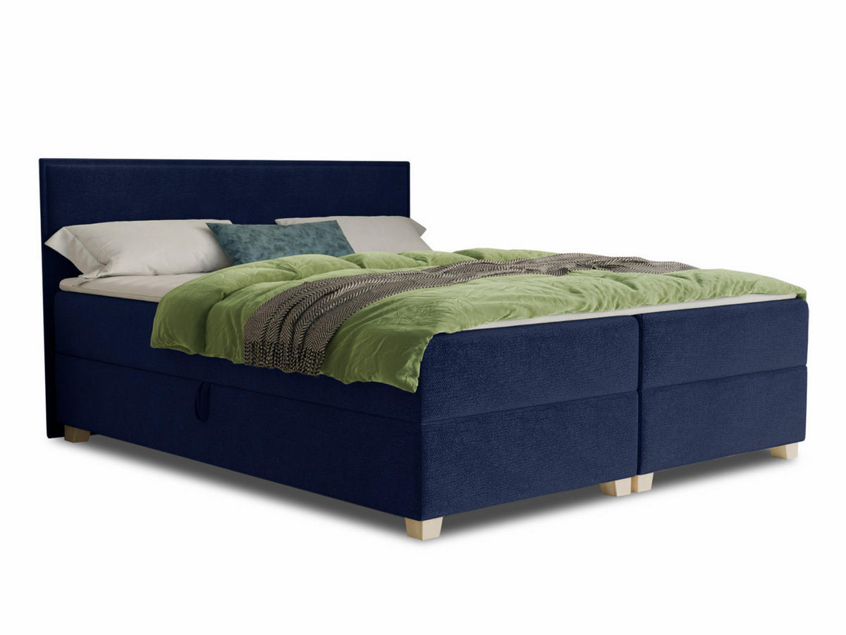 BOXBETT Fren - 140x200 - blau (Kronos 09, Velvet) - Blau/Beige, Holz/Holzwerkstoff (140/200cm) - Sofnet