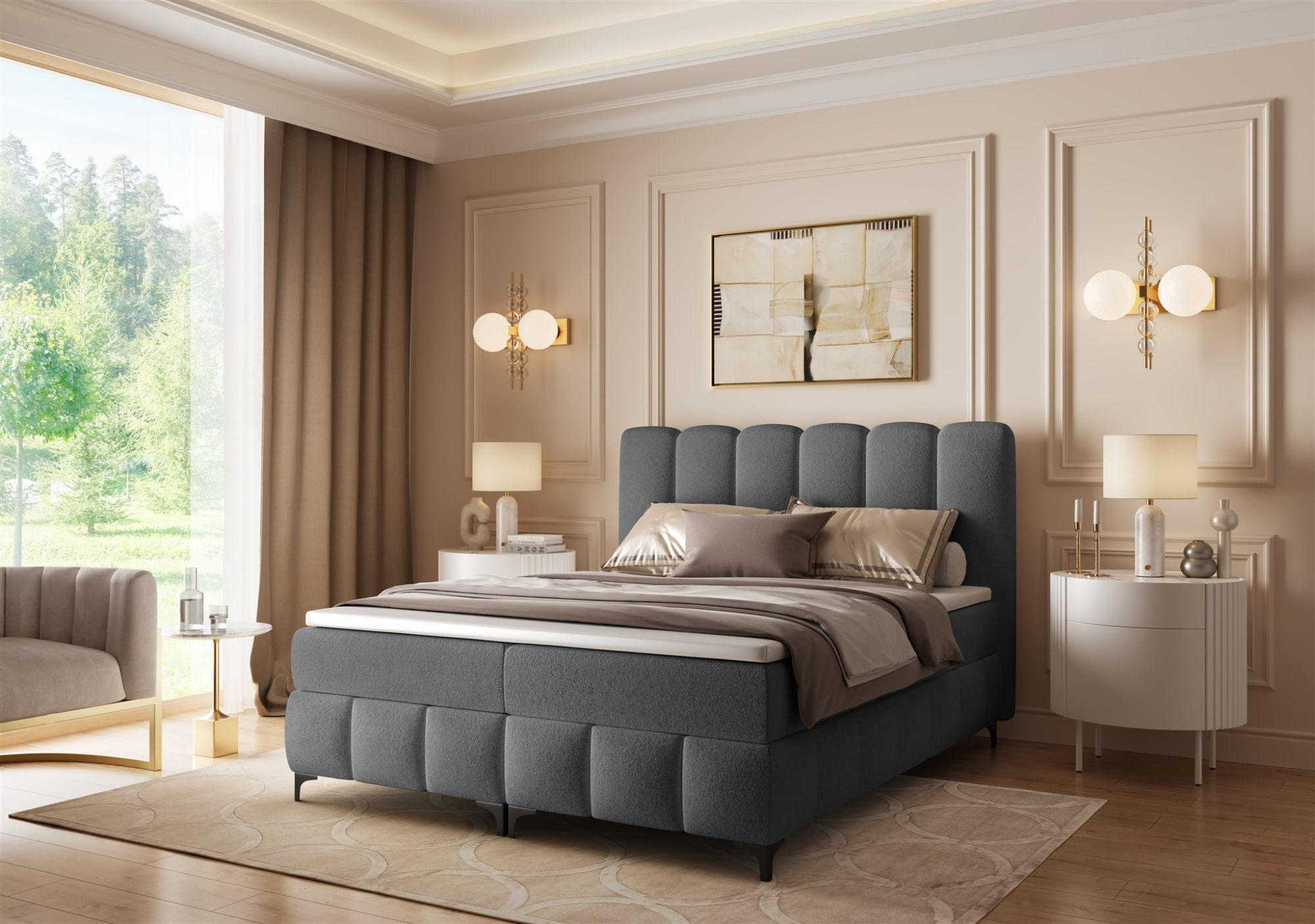 BOXBETT Isabel - Dunkelgrau, Holzwerkstoff/Textil (200/200cm) - Fun Möbel