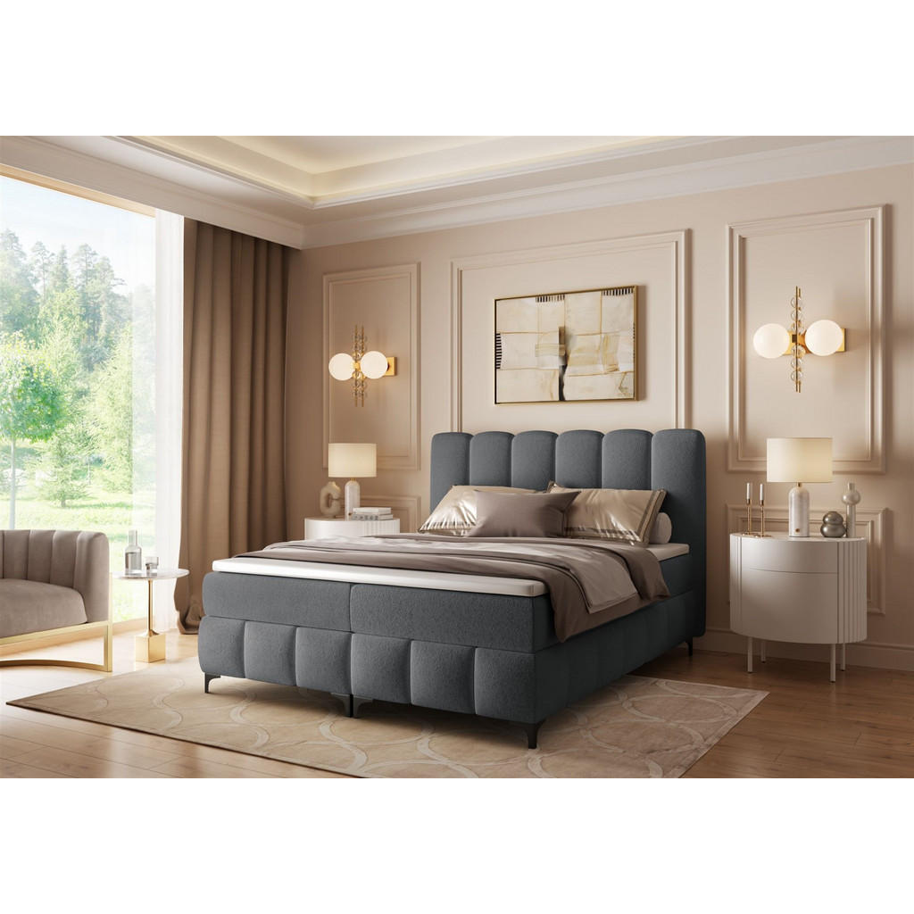 Thumbnail - Fun Möbel Boxbett, Dunkelgrau, Textil, 140x200 cm, Schlafzimmer, Betten, Boxspringbetten