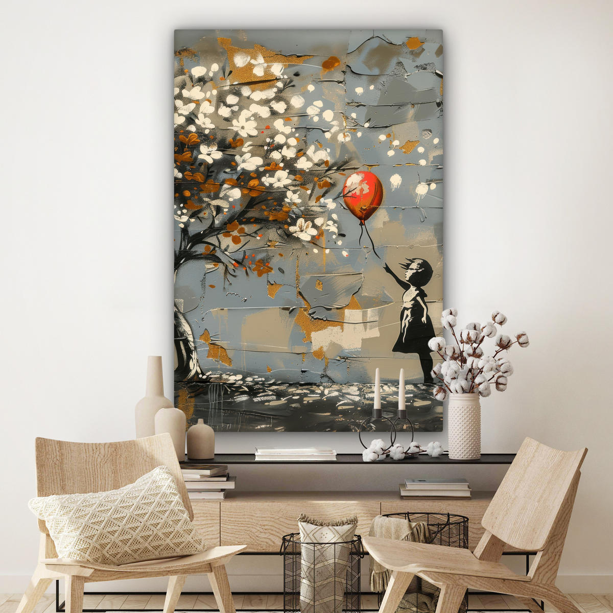 SLIKA NA PLATNU Drevo 90x140 cm - modrosiva, tekstil (90/140cm) - MuchoWow