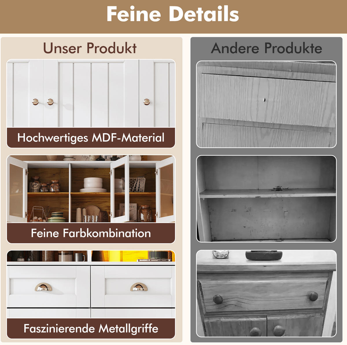 BUFFET 140/40/175 cm Weiß aus MDF mit LED-Beleuchtung - Weiß, Holzwerkstoff (140/175/40cm) - OKWISH