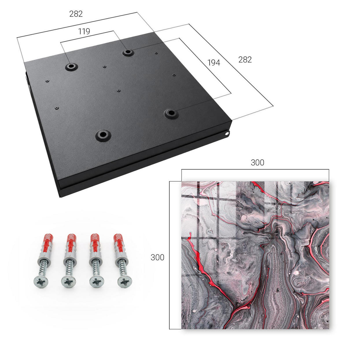 SCHLÜSSELBOX Schwarz 30x30 cm- Türöffnung nach rechts - Ausdrucksstarke Abstraktion - Grau, Metall (30/30/5cm) - TULUP