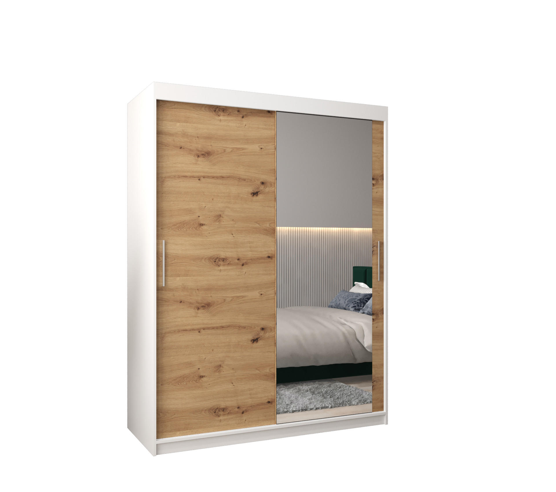 SCHWEBETÜRENSCHRANK 200/150/62 2-türig - Silberfarben/Eiche Artisan, Holz/Kunststoff (150/200/62cm) - Abiks Möbel