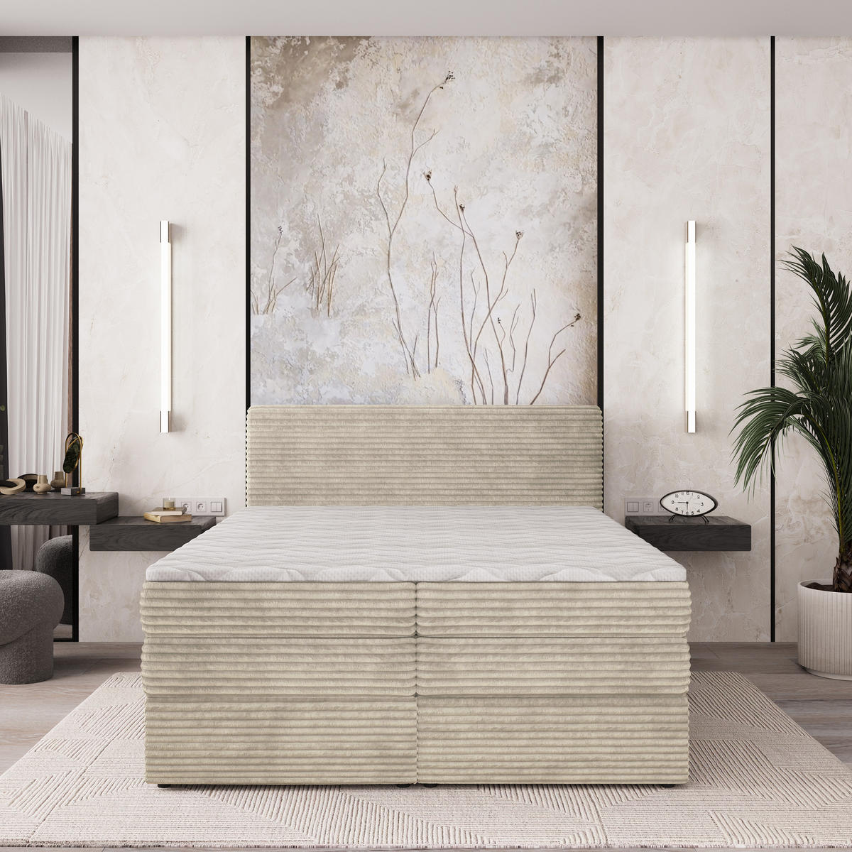 BOXSPRINGBETT LUNERA 140x200 cm mit Matratze und Topper - Creme - Creme, Holz (140/200cm) - MASSENO